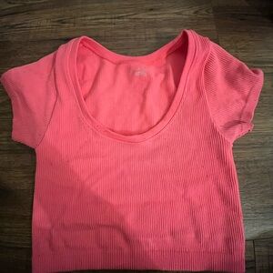 Aerie cropped neon pink scoop neck t-shirt